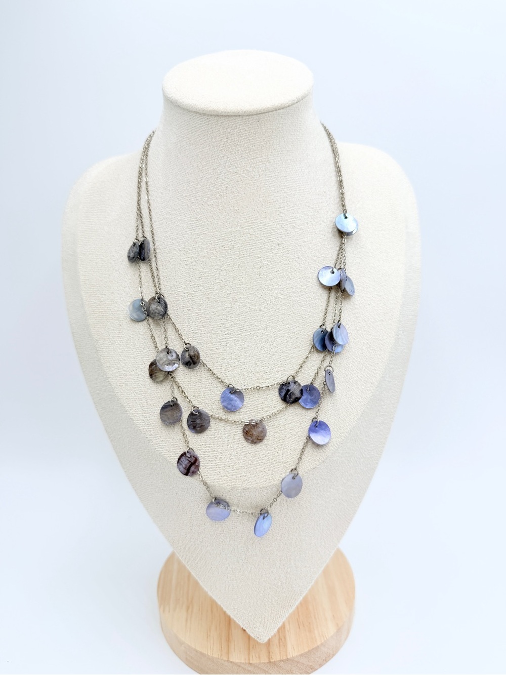 Bethany Blue Mother of Pearl Disc Multi-Strand Layered Necklace